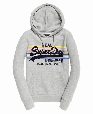 Superdry Vintage Logo Rainbow Stripe Női Kapucnis Pulóver Szürke | XQYAS8635